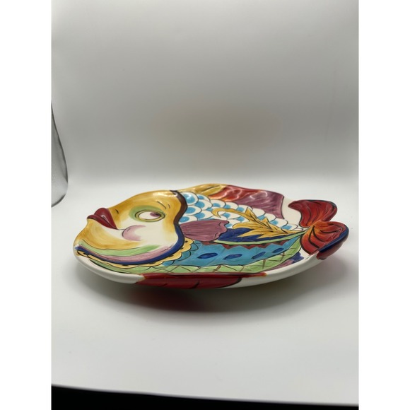 Dario Farrucci 90's Design Ceramic Fish Plate Hand Painted  10" Whimsical # 1 - Picture 2 of 7